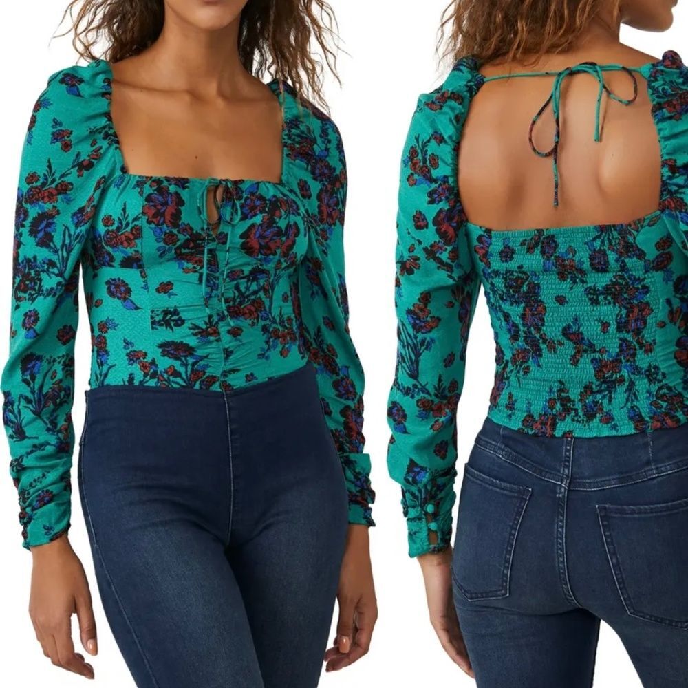 NWT Free People Hilary Print Keyhole Neck Top